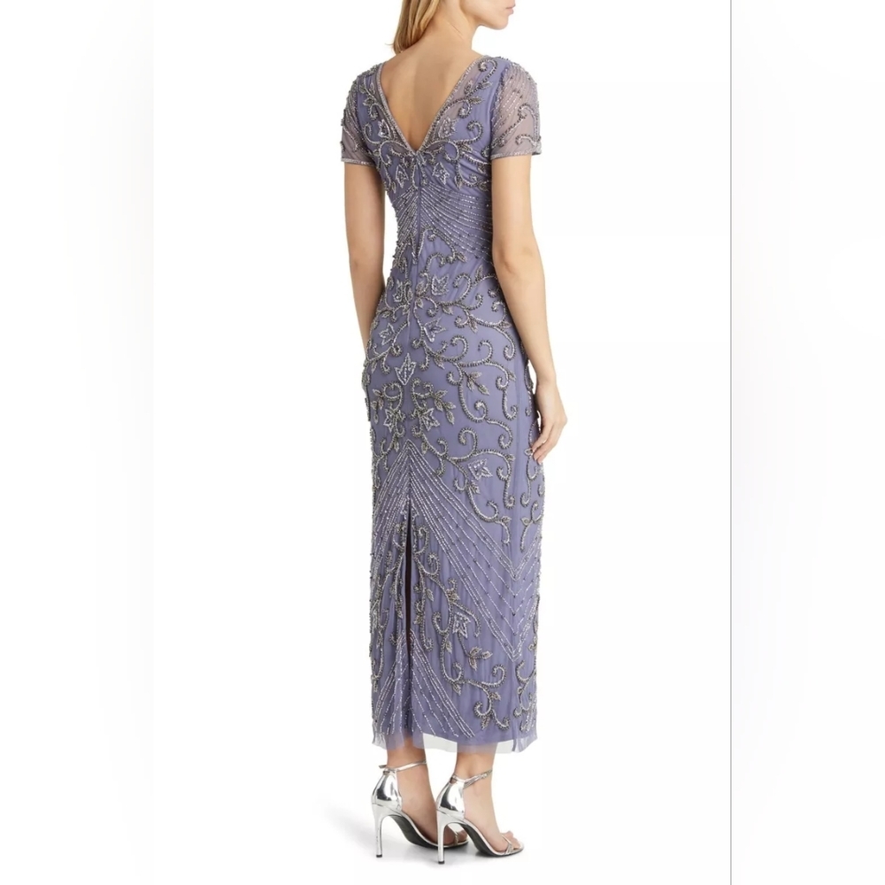 Pisarro Nights-Beaded Mesh Column Gown - Picture 2 of 9